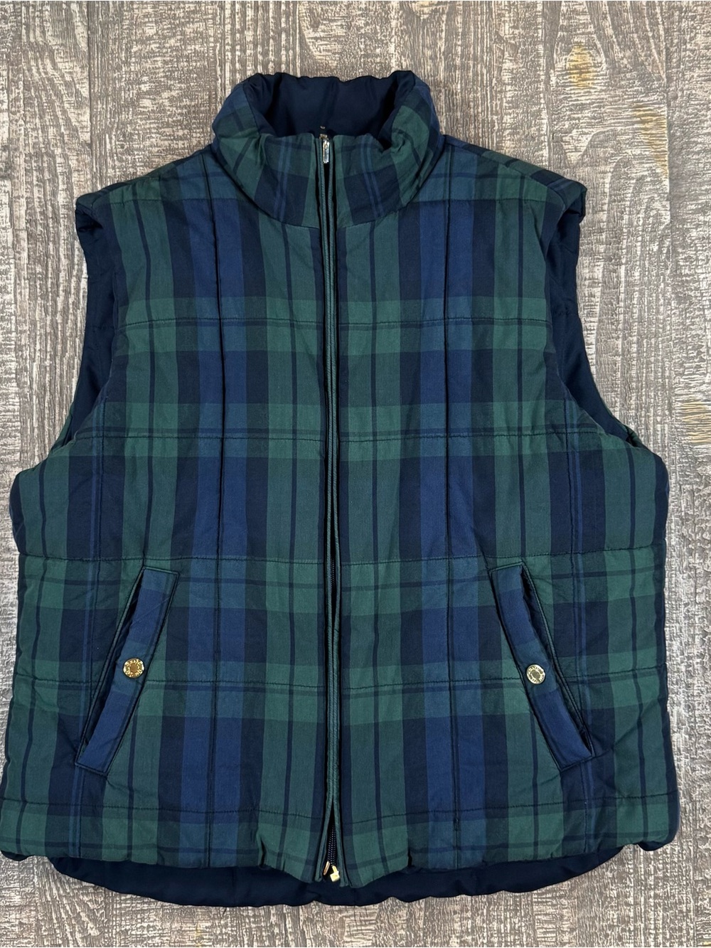 Chaps Ralph Lauren Reversible Puffer Vest Plaid  Quilted Sleeveless Womens L
